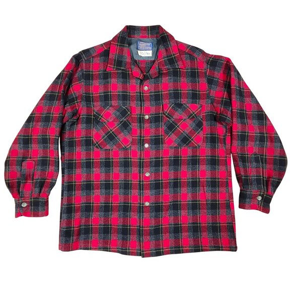Pendleton Other - Pendleton Roos Atkins Flannel Shirt Red Black Plaid Wool Long Sleeve Md Vintage